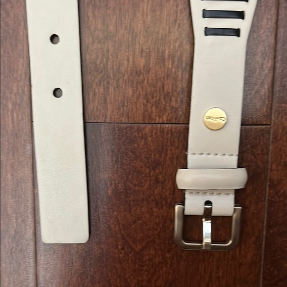 Calvin Klein Ivory Leather Belt with Black Lace Stripes and Gold Hardware - Picture 12 of 14